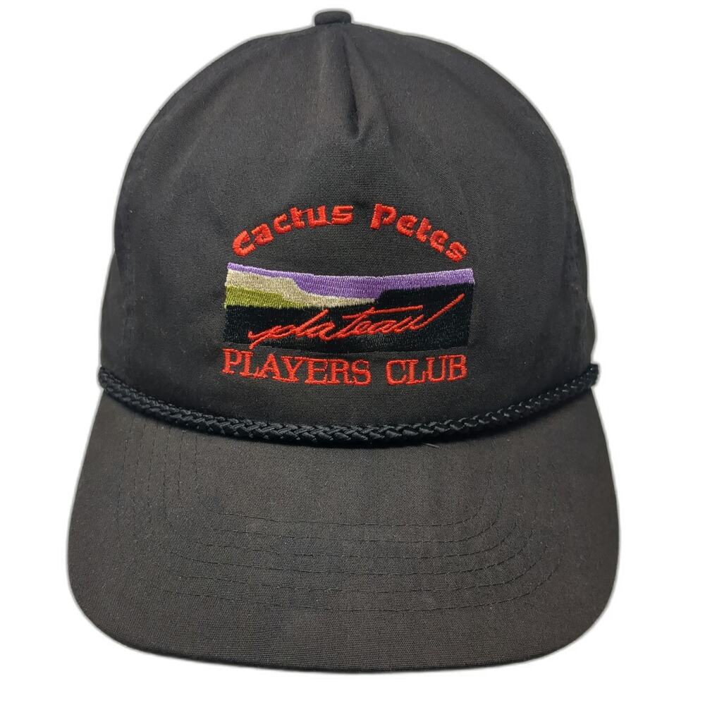 Otto 5 Panel Black One Size Hat Cactus Petes Players Club Plateau Rope Detail